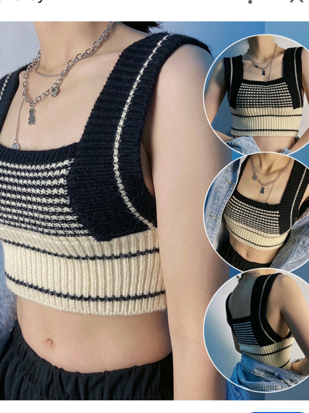 Cider Black and Cream Knitted Cropped top
